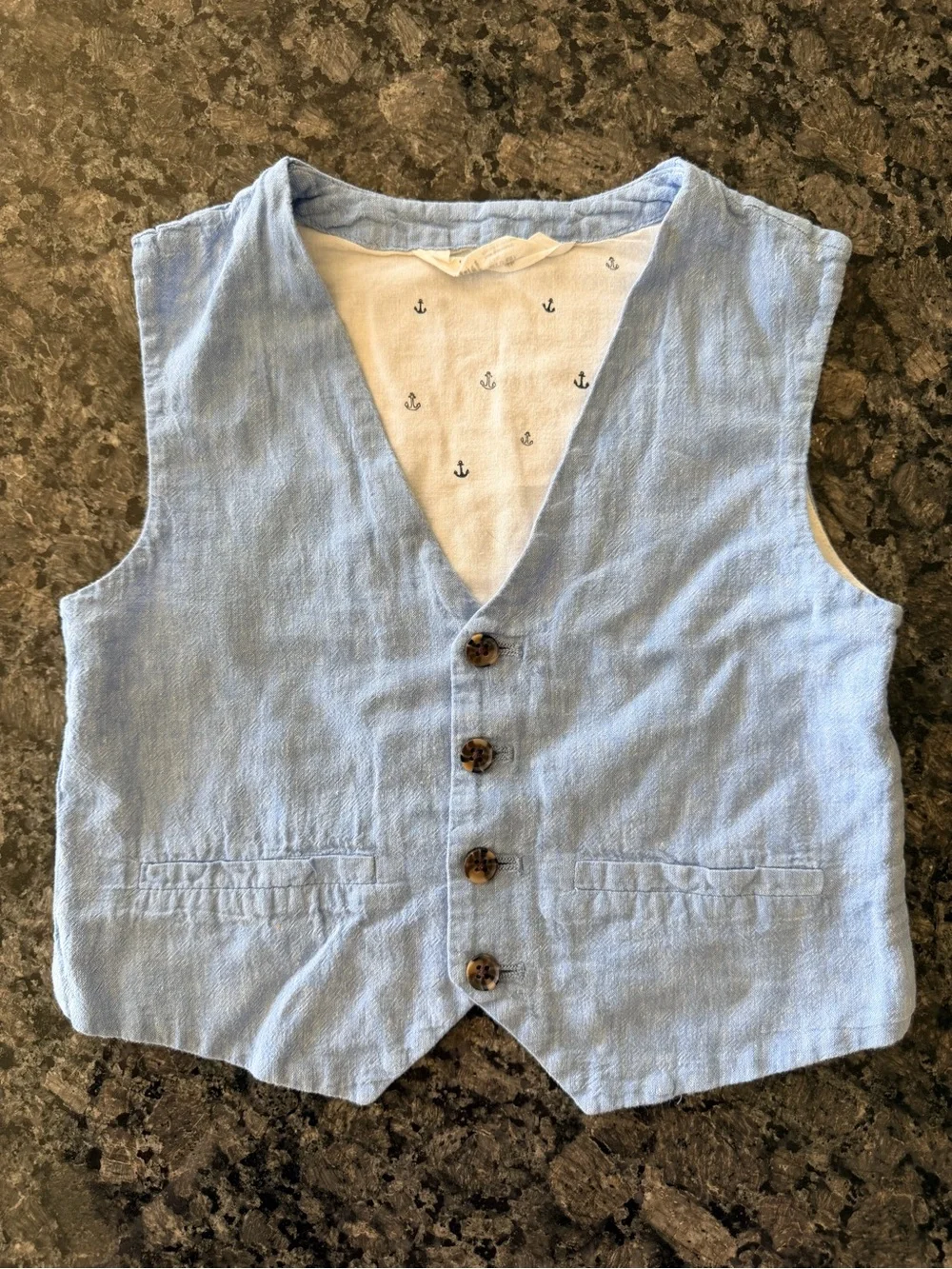 3/$15 H&M Ring Bearer Blue Linen Vest Outfit Size 6X Formal Wedding Outfit
